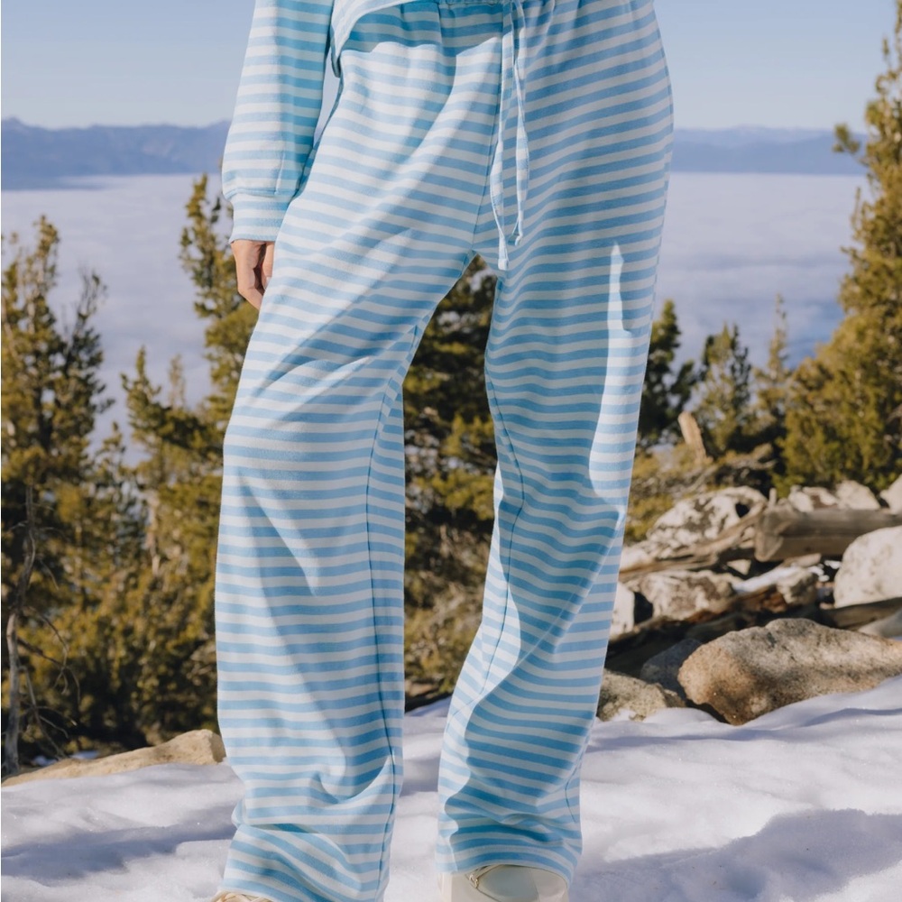 Daily Drills Blue and White Striped Wide Leg Pants